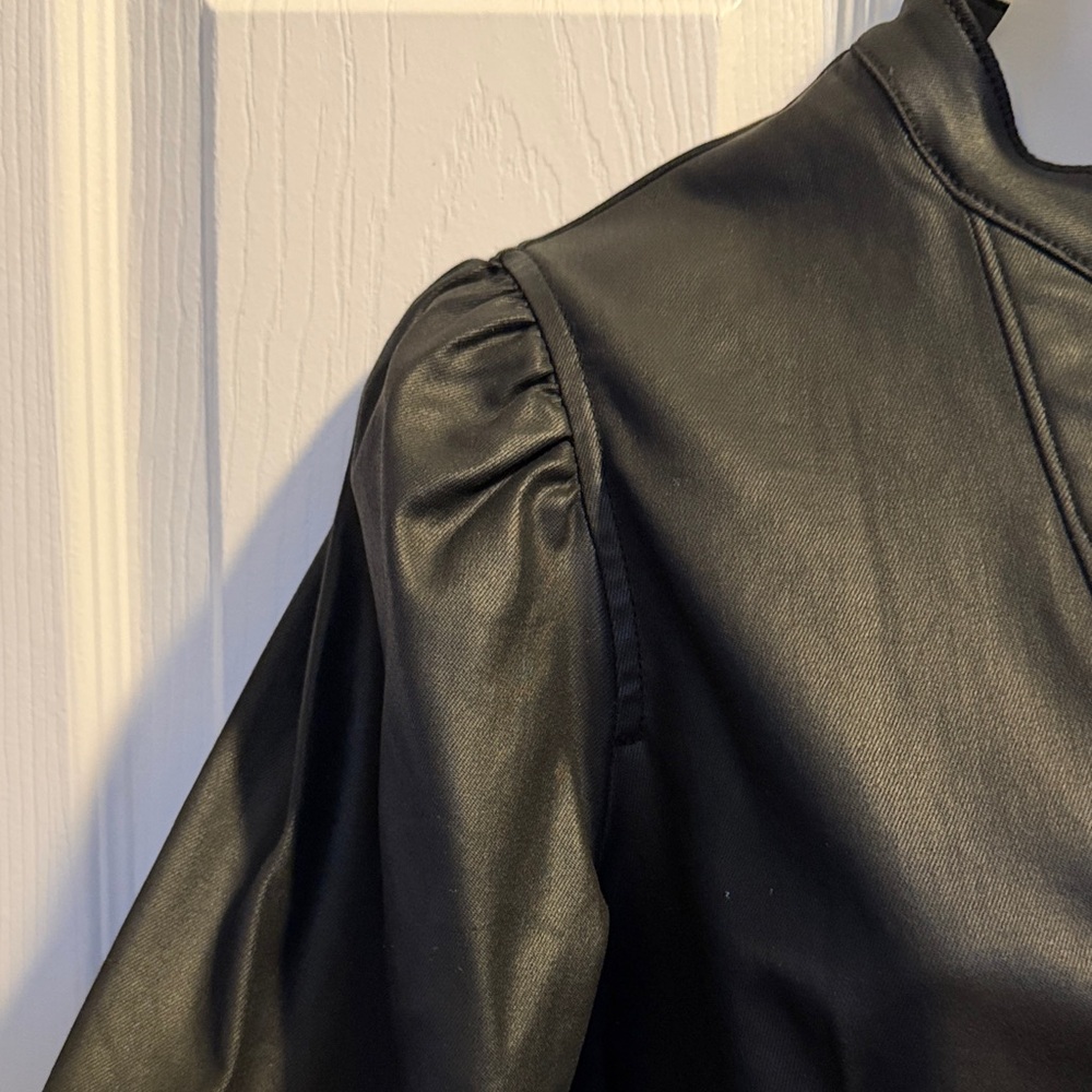 White House Black Market Coated Denim Puff Sleeve Blouse - Picture 6 of 10